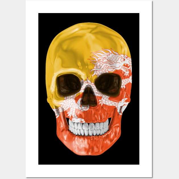 Bhutan Flag Skull - Gift for Bhutanese With Roots From Bhutan Wall Art by Country Flags